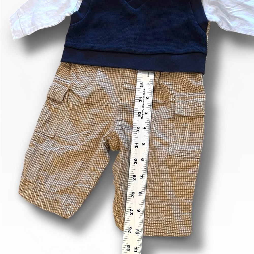 vtg baby boys 3-6 months 1pc suit vest houndstooth bottoms blue Top Romper A-8 - Picture 6 of 7